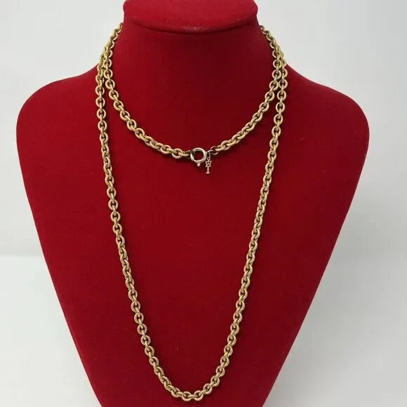 Vintage Crown Trifari Long Gold Tone Chain Necklace 32" Thick Chain Longline - Picture 1 of 9